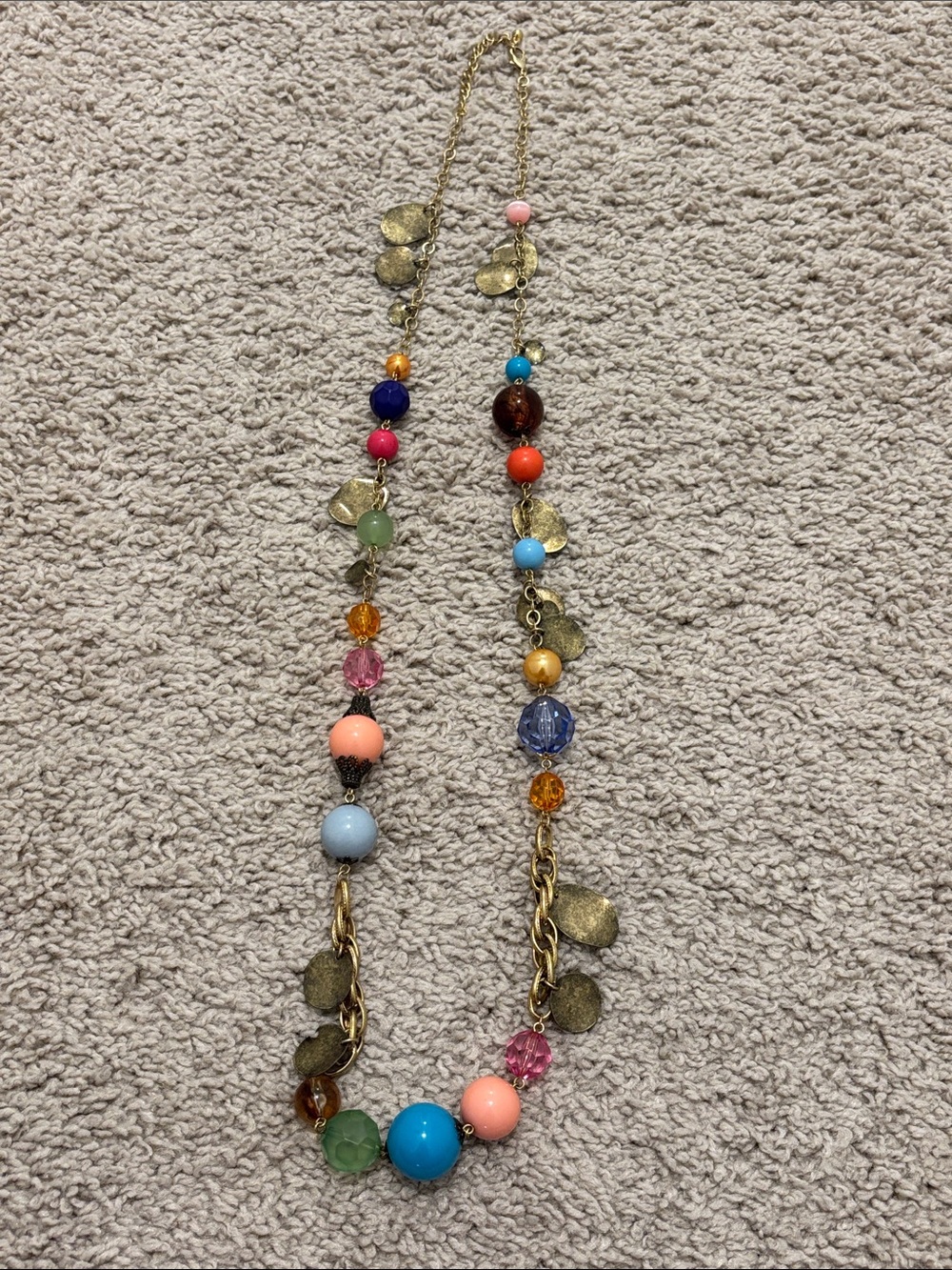 Multicolor Beaded Statement Necklace Gold-Tone Boho Jewelry